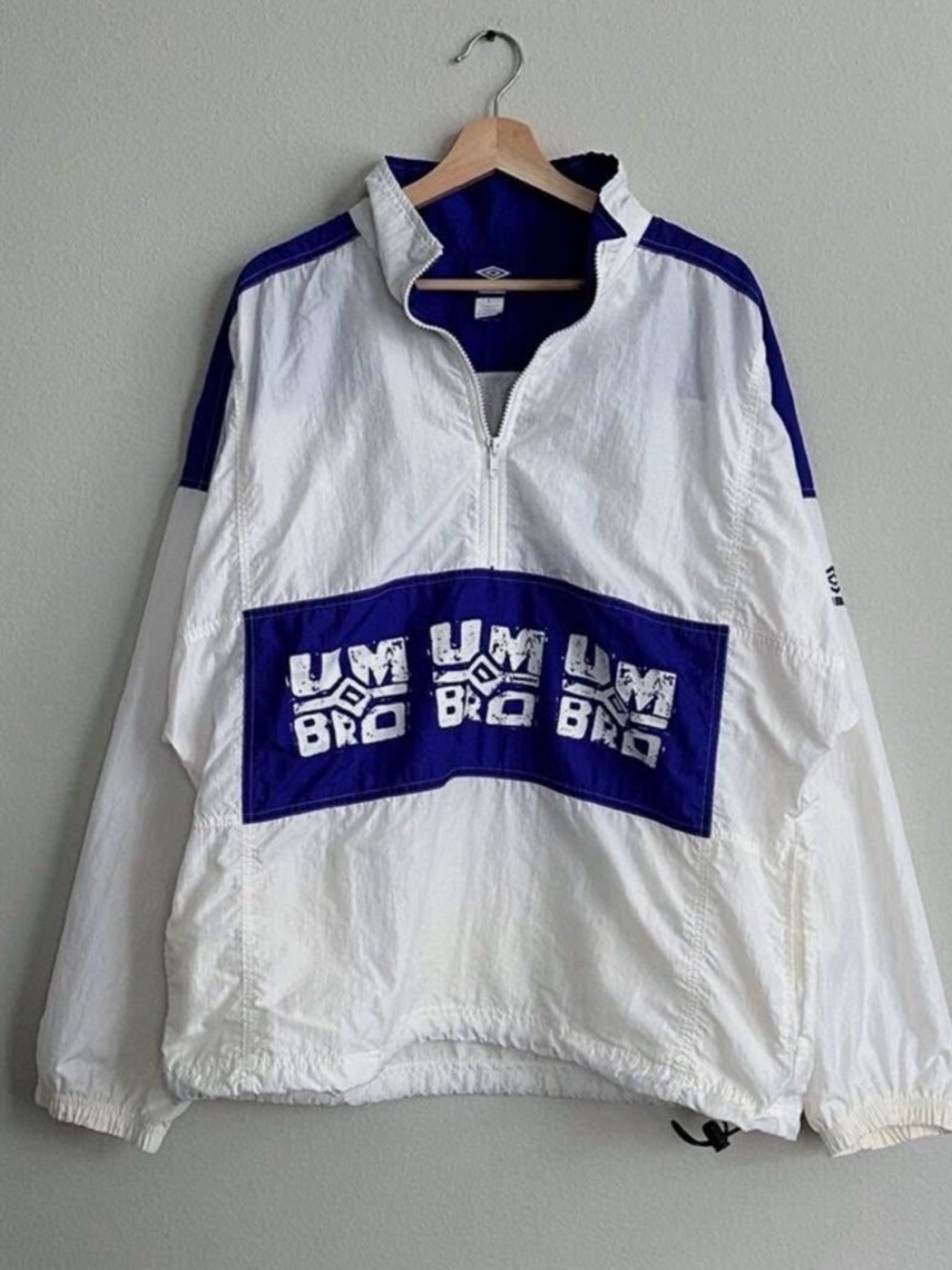 90s Umbro Quarter Zip Windbreaker Pullover Coat Jacket VTG White Purple Logo